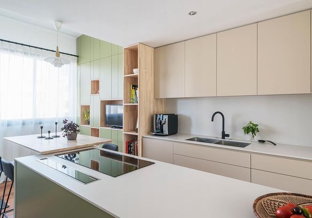 Uso de colores para crear zonas en la cocina.