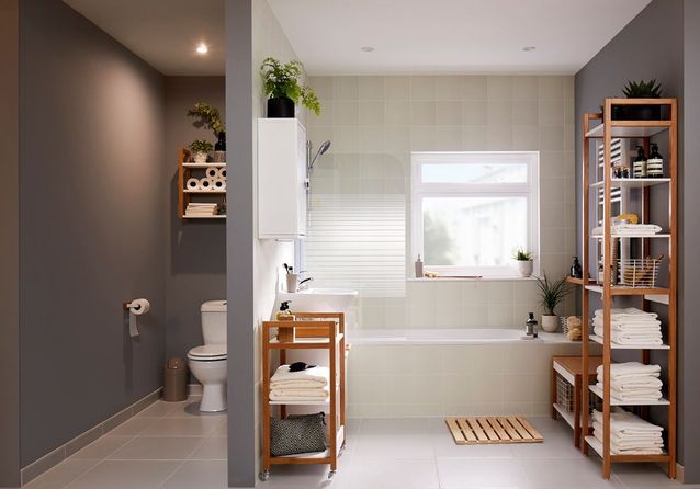 Un baño Castorama que apuesta por el almacenaje abierto